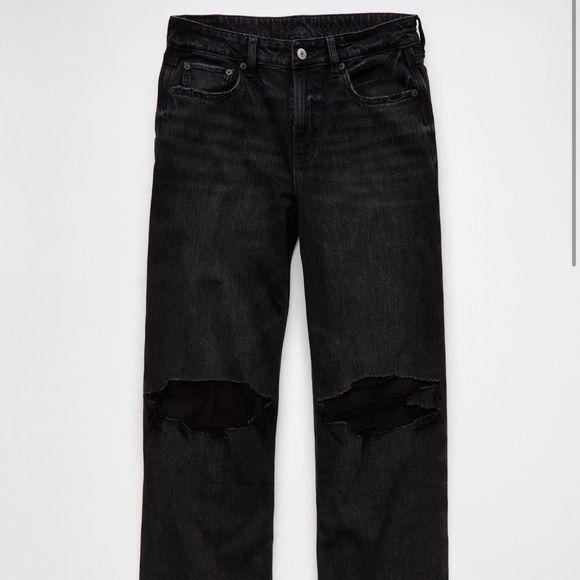 AE Dreamy Drape Stretch Super High-Waisted Baggy Wide-Leg Jean in Black, 10R NWT - Picture 2 of 6